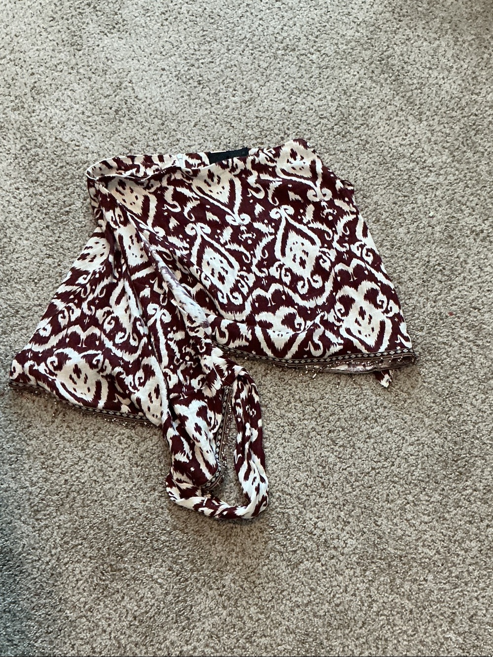 Zara Burgundy and White Patterned Wrap Skirt